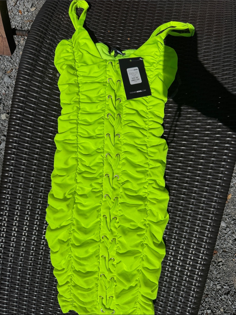 Fashion Nova Neon Lime Lace-Up Ruched Mini Dress